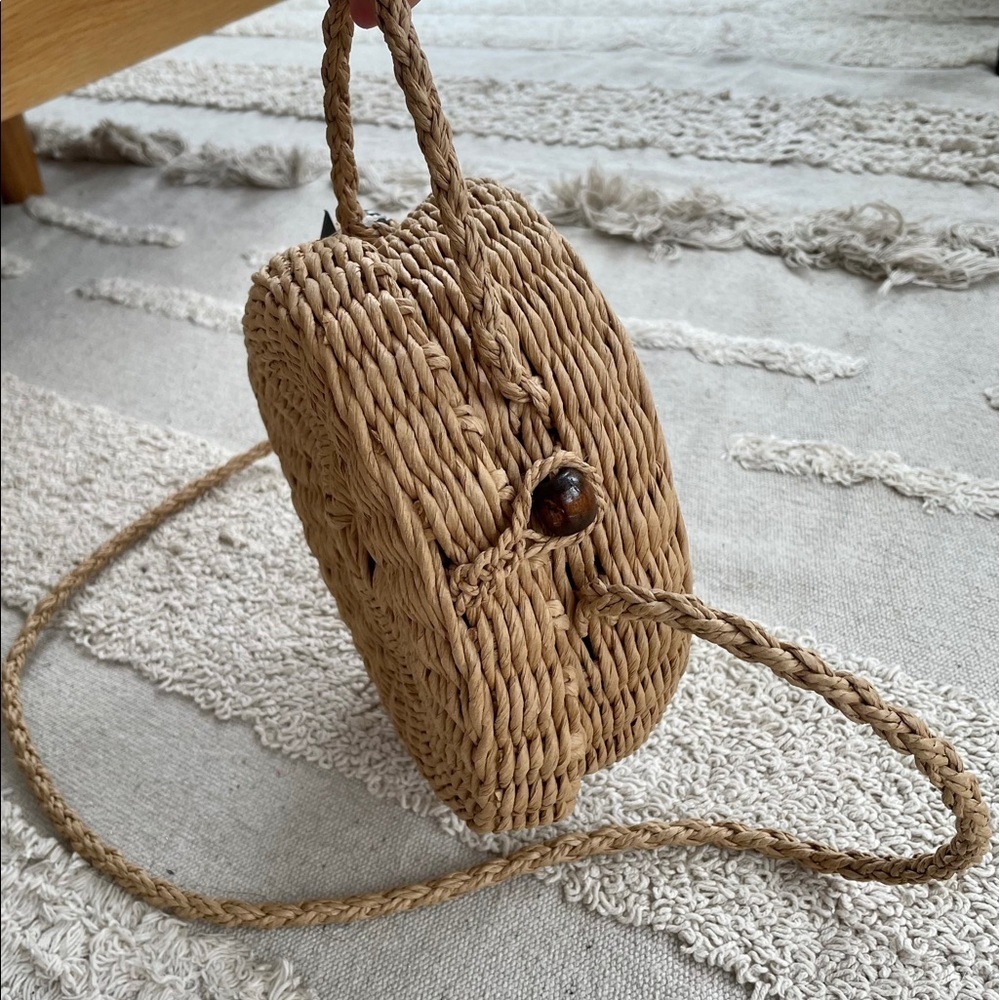 STRAW ROUND CROSSBODY BAG WITH TOP HANDLE - Picture 7 of 14